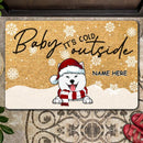 Baby It's Cold Outside - Pale Yellow Mat - Personalized Dog Christmas Doormat