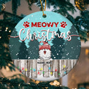 Personalised Meowy Christmas Cat On Fence Circle Ceramic Ornament - Personalized Cat Decorative Christmas Ornament