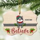 Believe Plaid Bow Pale Wooden Ornate Shaped Wooden Ornament - Personalized Cat Lovers Decorative Christmas Ornament