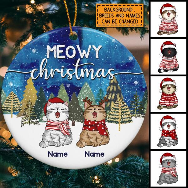 Meowy Christmas Stars Sky Night Circle Ceramic Ornament - Personalized Cat Lovers Decorative Christmas Ornament