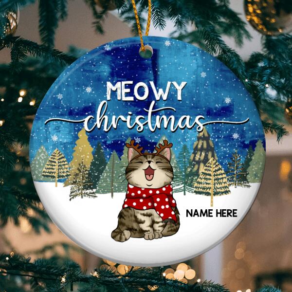 Meowy Christmas Stars Sky Night Circle Ceramic Ornament - Personalized Cat Lovers Decorative Christmas Ornament