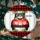 Personalised Joy Red Plaid Pattern Circle Ceramic Ornament - Personalized Cat Lovers Decorative Christmas Ornament