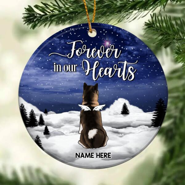 Forever In Our Hearts Stars Sky Night Circle Ceramic Ornament - Personalized Angel Dog Decorative Christmas Ornament