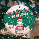 Tis The Season To Be Jolly Falling Tree Circle Ceramic Ornament - Personalized Cat Lovers Decorative Christmas Ornament