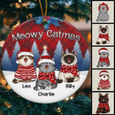 Meowy Catmas Red Plaid Blue Tree Circle Ceramic Ornament - Personalized Cat Lovers Decorative Christmas Ornament