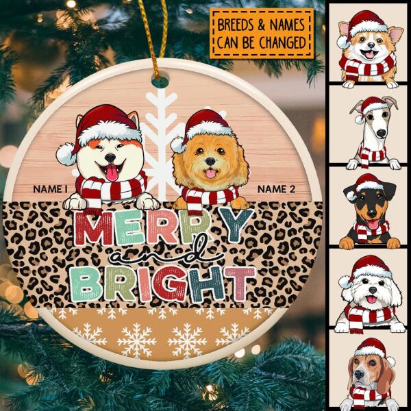 Personalised Merry And Bright Leopard Circle Ceramic Ornament - Personalized Dog Lovers Decorative Christmas Ornament