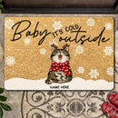 Baby It's Cold Outside - Pale Yellow Mat - Personalized Cat Christmas Doormat