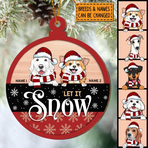 Personalised Let It Snow Red & Black Ball Shaped Wooden Ornament - Personalized Dog Lovers Decorative Christmas Ornament