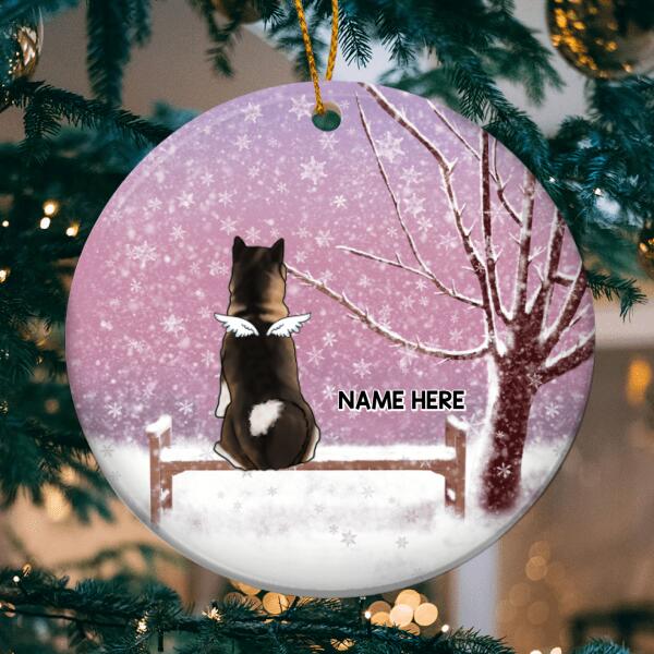Falling Snowflake Purple Sky Memorial Circle Ceramic Ornament - Personalized Angel Dog Decorative Christmas Ornament