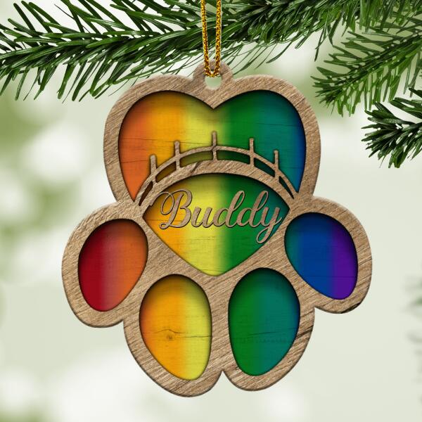 Personalised Pet Rainbow Memorial Paw Shaped Wooden Ornament - Personalized Dog & Cat Lovers Christmas Ornament