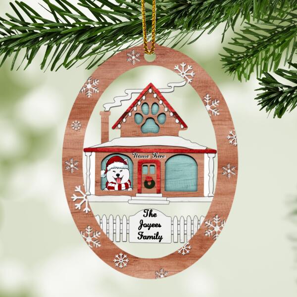 Personalised Dog In Cozy Home Oval Shaped Wooden Ornament - Personalized Dog Lovers Decorative Christmas Ornament