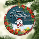 Happy Holiday Starry Night V3 Circle Ceramic Ornament - Personalized Dog Lovers Decorative Christmas Ornament