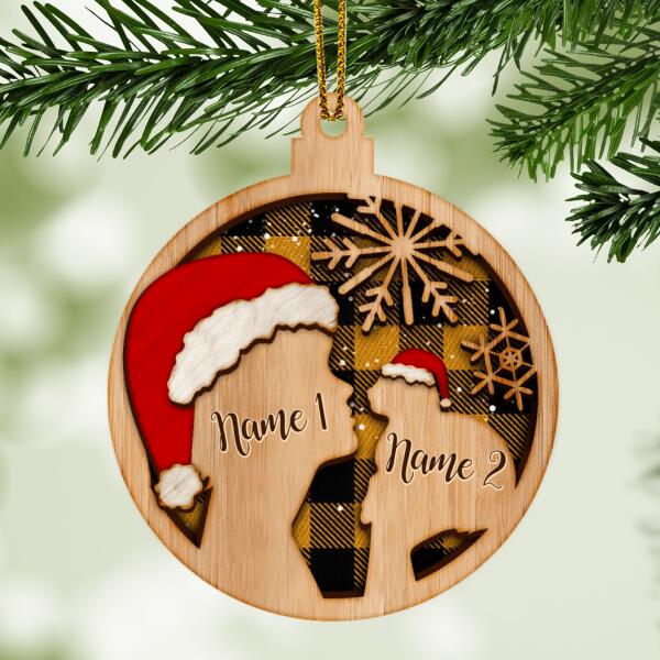 Personalized Wooden Christmas Ornament With Cat And Snowflake