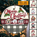 Merry Christmas White Red And Plaid Circle Ceramic Ornament - Personalized Dog Lovers Decorative Christmas Ornament