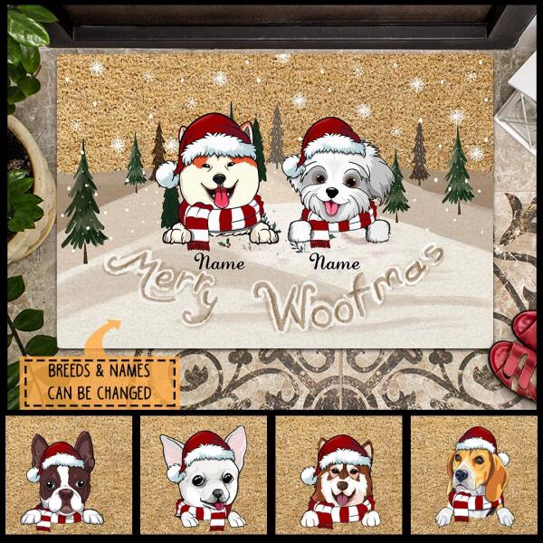 Merry Woofmas - Brown Snow Field - Personalized Dog Christmas Doormat