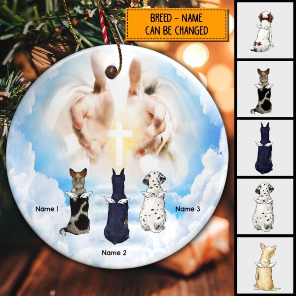 Dog In Heaven Cloudy Memorial Circle Ceramic Ornament - Personalized Angel Dog Decorative Christmas Ornament