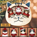 Personalised Wooden Cute Cat Face Shaped Wooden Ornament - Personalized Cat Lovers Decorative Christmas Ornament
