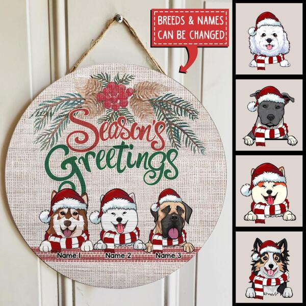 Season's Greetings Door Sign, Personalized Christmas Dog Breeds, Christmas Front Door Decor