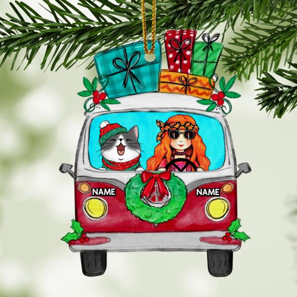 Truck Ornament, Girl And Cat Ornament, Personalized Cat Breed Bauble, Christmas Gifts For Cat Lovers