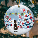 Red Cardinal With Snow Pine Tree Circle Ceramic Ornament, Dog Memorial Ornament 2022, Personalized Dog Lovers Christmas Decorative Ornament