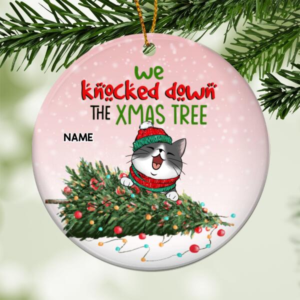We Knock Down The Xmas Tree, Naughty Cat Bauble, Personalized Cat Breeds Ornament, Circle Ceramic Ornament