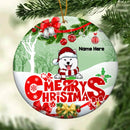 Merry Christmas Red & Green Circle Ceramic Ornament, Personalized Dog Lovers Decorative Christmas Ornament