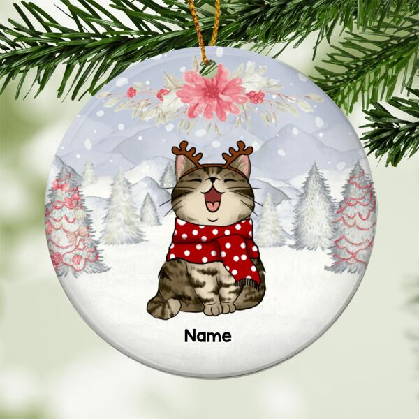 Winter Forest, Personalized Cat Breeds Circle Ceramic Ornament, Xmas Tree Decor, Cat Lovers Gifts