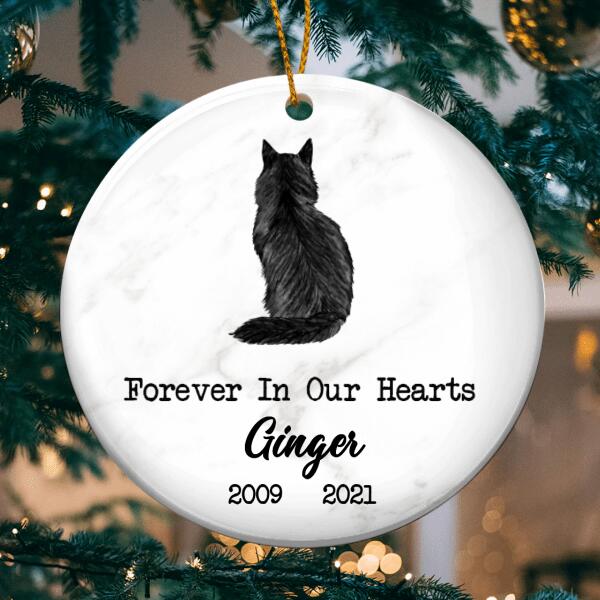 Forever In Our Heart, Personalized Cat Breed Circle Ceramic Ornament, Cat Memorial Ornament