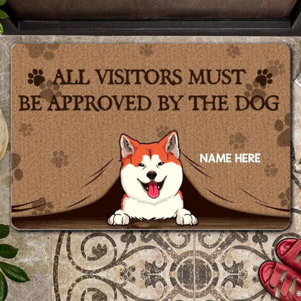 All Visitors Must Be Approved By The Dogs, Peeking From Curtain, Personalized Dog Breeds Doormat