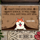 Crazy Dogs Live Here Do Not Knock, Peeking From Curtain, Personalized Dog Breeds Doormat