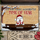 It's The Most Wonderful Time Of Year, Snowy Tree, Personalized Dog Christmas Doormat