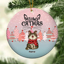 Meowy Catmas, Pine Forest Bauble, Circle Ceramic Ornament, Personalized Cat Breeds Ornament, Cat Lovers Gifts