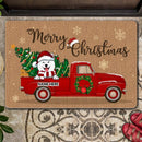 Merry Christmas, Red Truck & Christmas Tree, Personalized Dog Breeds Doormat, Dog Lovers Gifts