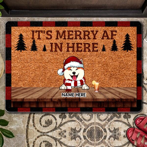 It's Merry Af In Here, Pine Tree, Personalized Christmas Dog Breeds Doormat, Christmas House Decor