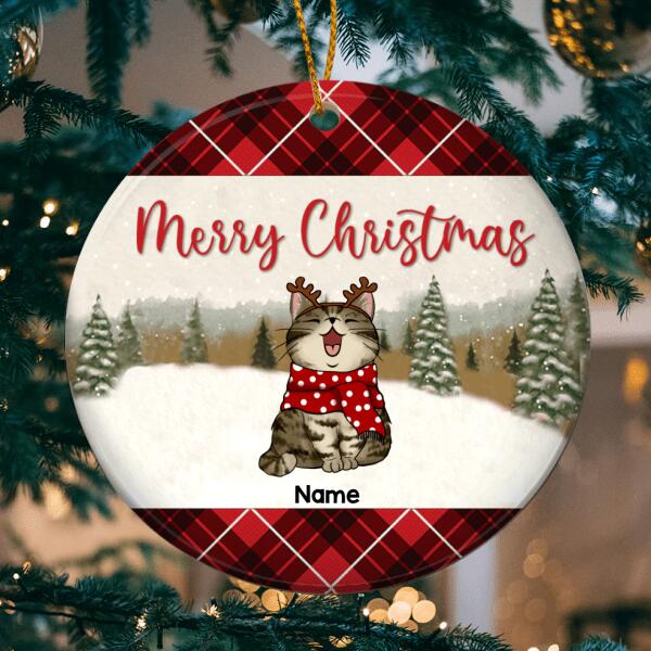 Merry Christmas, Plaid Bauble, Personalized Cat Breeds Circle Ceramic Ornament, Xmas Gifts For Cat Lovers