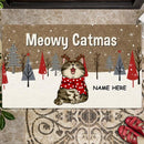 Meowy Catmas, Argyle Pattern Coir Yarn, Personalized Cat Christmas Doormat