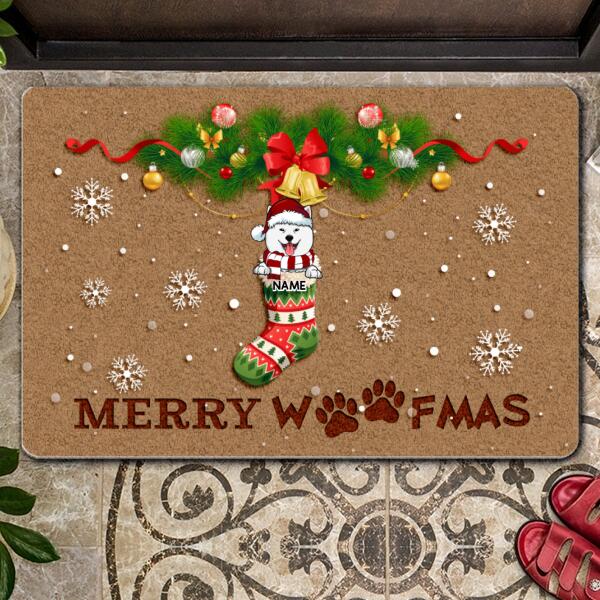 Merry Woofmas, Christmas Stocking, Personalized Dog Christmas Doormat