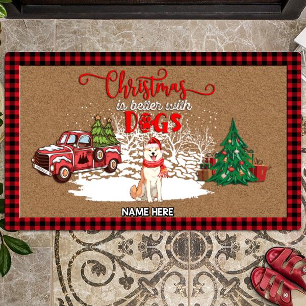 Christmas Is Better With Dogs, Christmas Tree & Red Truck, Personalized Christmas Dog Breeds Doormat