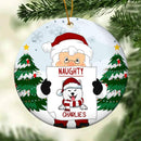 Naughty Dog Circle Ceramic Ornament, Santa With Dog List, Personalized Dog Lovers Decorative Christmas Ornament