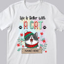 Life Is Better With Cats, Xmas Cat With Floral Background, Personalized Cat Christmas T-shirt