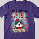 Life Is Better With Cats, Xmas Cat With Floral Background, Personalized Cat Christmas T-shirt