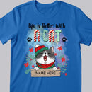 Life Is Better With Cats, Xmas Cat With Floral Background, Personalized Cat Christmas T-shirt