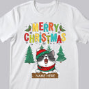 Merry Christmas, Xmas Cat With Pine Trees Background, Personalized Cat Christmas T-shirt