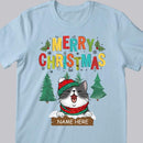 Merry Christmas, Xmas Cat With Pine Trees Background, Personalized Cat Christmas T-shirt