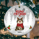 Meowy Catmas, White Christmas Tree Circle Ceramic Ornament, Personalized Cat Breeds Ornament