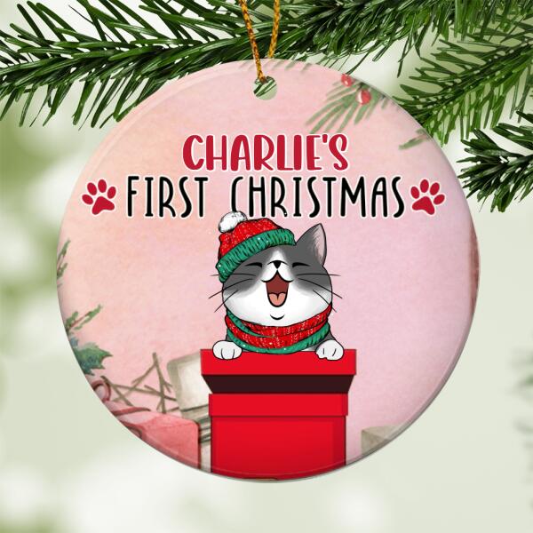 Cat 1st Christmas, Christmas Gifts Circle Ceramic Ornament, Personalized Cat Breed Ornament, Xmas Gifts For Cat Lovers