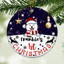 Dog 1st Christmas, Little Stars Circle Ceramic Ornament, Personalized Christmas Dog Breed Ornament