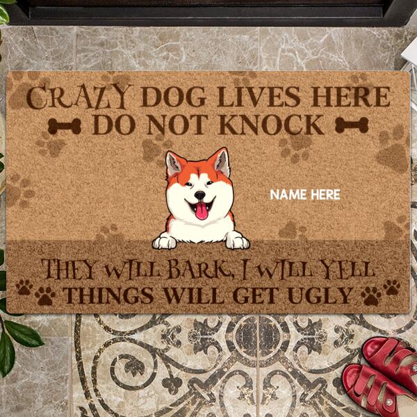 Crazy Dogs Live Here Do Not Knock, Pawprints Doormat, Personalized Dog Breeds Doormat, Gifts For Dog Lovers