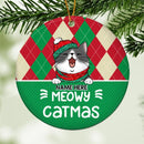 Meowy Christmas, Plaid & Polka Dots Circle Ceramic Ornament, Personalized Cat Breeds Ornament