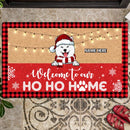 Welcome To Our Ho Ho Home, Buffalo Plaid Doormat, Personalized Christmas Dog Breeds Doormat, Xmas Home Decor
